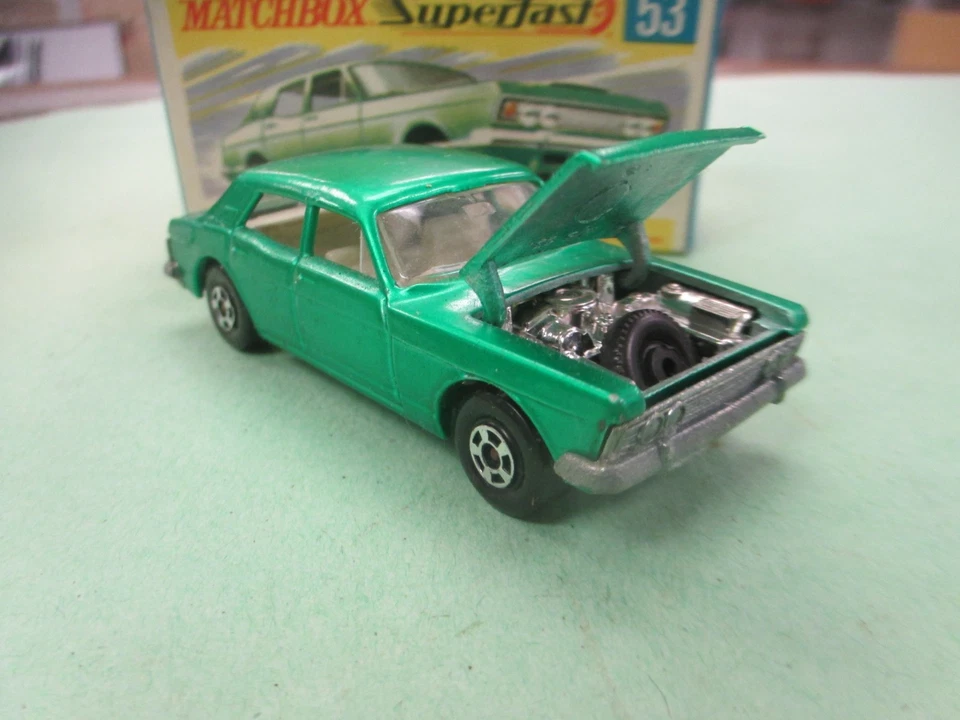 Matchbox Lesney Superfast SF53 Ford Zodiac- DARK GREEN , wide wheels, MIB - Image 2 of 4