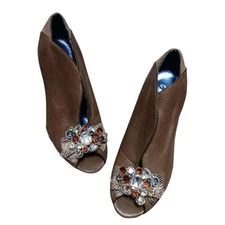 Poetic License Red Alert Brown Bejeweled Leather Pumps Heels Shoes Size 6