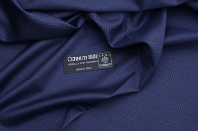 Lanificio Cerruti 130's prestige wool suiting fabric micro check blue 4.2 meters