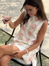 Commense Women's Sleeveless Floral Print Linen Dress Medium