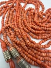 UNDYED Antique BEAD STONE CORAL salmon Japan Chinese INDIA dZi necklace silver