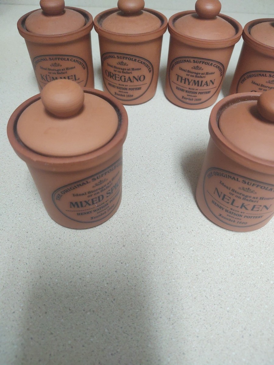 【Henry Watson Pottery 】キャニスター 3点　Aセット Original Suffolk Henry Watson Pottery Canister Herb Spice Pots