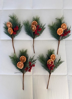Lot of 5 Faux Citrus Berry & Pine 15  Branch Picks Holiday Décor