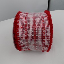 Celebrate it Red White Woven Wired Christmas Ribbon 3.5" x 12 ft Crafts Bows New