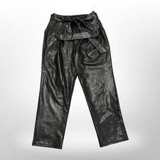 EXPRESS Super High Waisted Faux Leather Paperbag Belted Pants Black Women Small