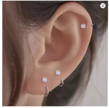 3pcs 20G 5/16 Prong Set CZ Titanium Nose Hoop Ear Huggies Tragus Helix Earrings