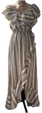 Hint Of Blush Womens Small Striped Ruffle Maxi Dress Boho Tie Waist Hi Low