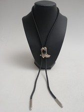 Western Style Cowboy Boots/ Onyx Stone Bolo Tie Braided Leather Cord & Metal Tip
