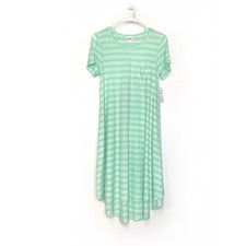 LuLaRoe Carly Women's Size S White/Green Striped Swing Dress NWT
