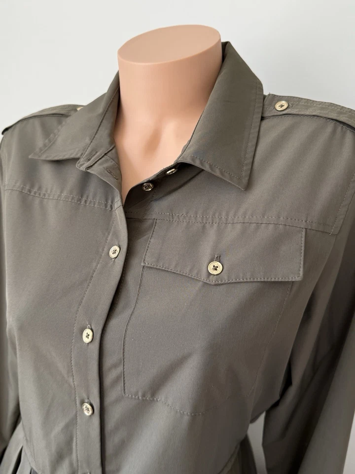 Calvin Klein Safari Shirt Dress Women's Olive Green Tie Button Front Z 10 M - Image 2 of 4