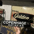 Original Vintage Copenhagen satisfies Porcelain Sign Ripe High Grade Tobacco!