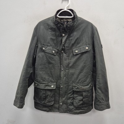 Barbour Men Duke Wax Waterproof Green Biker Quilted Jacket Coat