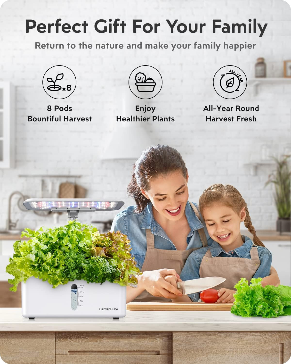 Hydroponics Growing System Kit: 8 Pods Indoor Herb Garden with LED Grow Light Qu