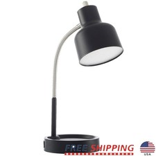LED Desk Lamp W/ AC Outlet Catch-All Base Flexible Gooseneck Convenient Storage