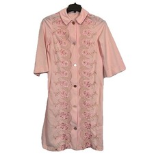 VTG Charmode Pink Embroidered Housecoat Robe Size Small Gold Pink Floral G 