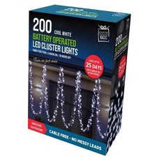 Festive Magic LED Battery Operated Timer 200 Cluster Lights Cool White