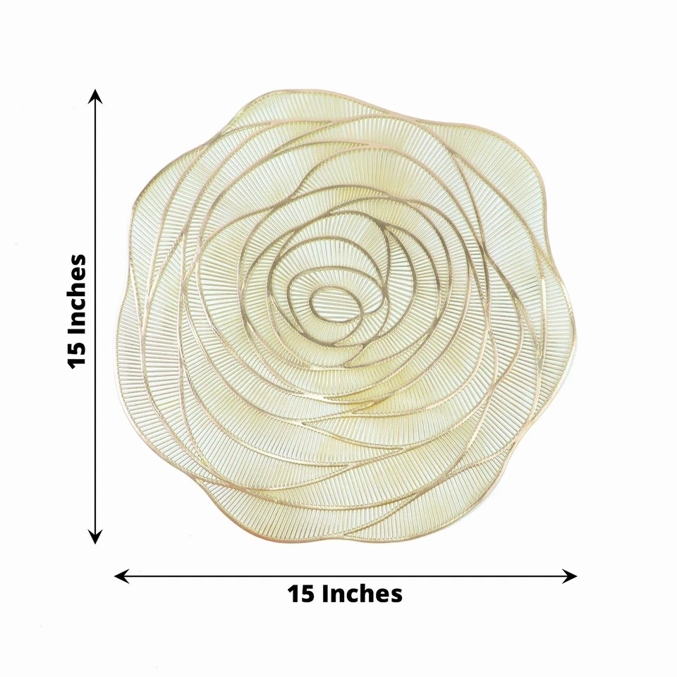 6 GOLD Metallic 15" Round Vinyl Rose Flower Placemats Party Wedding Events - Image 2 of 4