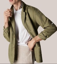 Men Eton Blazer Khaki Linen Silk 40 /L / 48