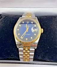Rolex Datejust 36mm Factory Blue Vignette Diamond Dial Gold/Steel Watch 16233