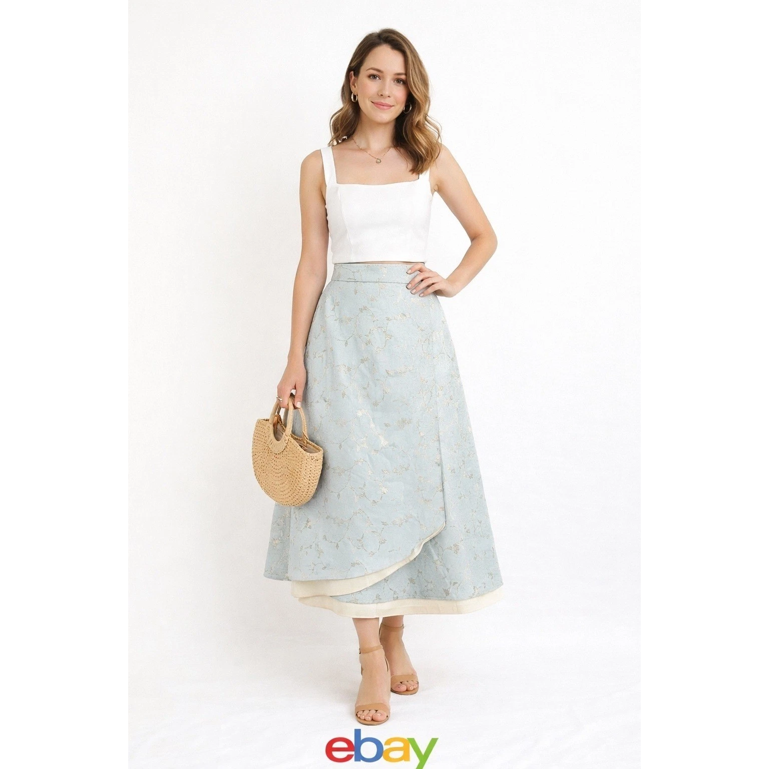 J. Jill Linen Floral Jacquard Midi Skirt Sz M Feminine Coquette Dainty Ethereal