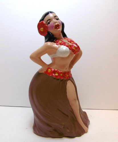 Vtg Atlantic Mold Ceramic Dancing Hula Girl Red Brown White