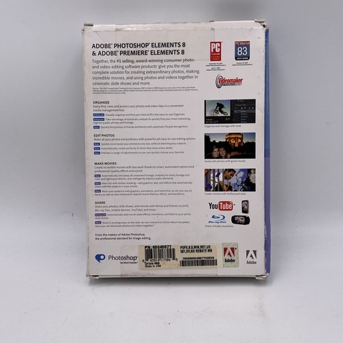 Adobe Photoshop Elements 8 & Adobe Premier Elements 8, Win 7, XP, Vista, w/ Key - Picture 2 of 11