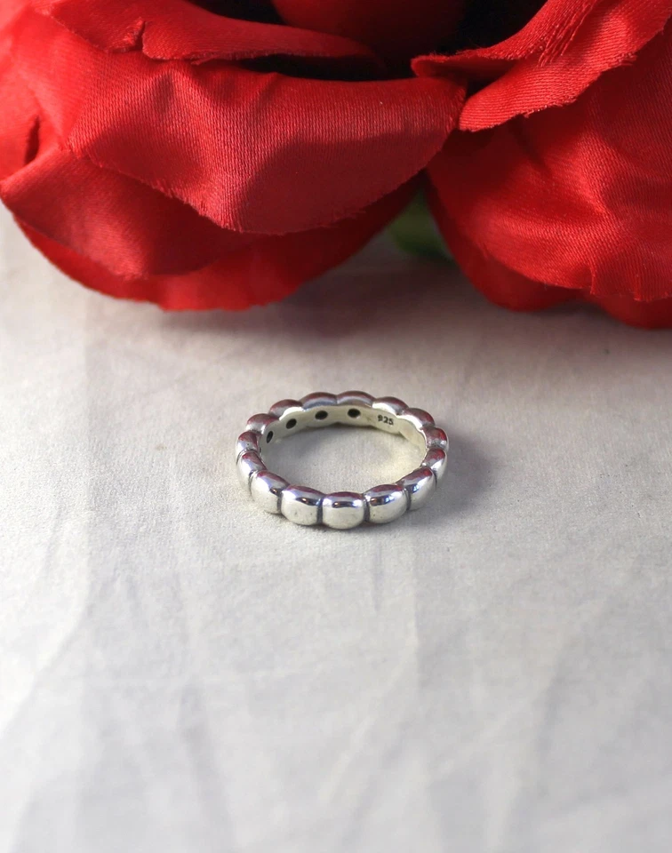 Sterling Silver Retired Pandora ALE White Opalite Stackable Ring 7 CAT RESCUE - Image 2 of 2