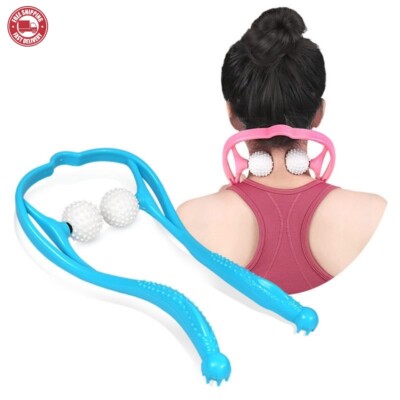 Dual Point Neck Massager Hand Roller Shoulder Trigger Self Pressure Reliever New