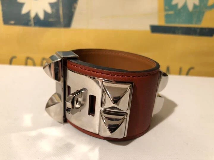 HERMÈS Bracciale HERMES Collier de Chien in pelle nera 7 pollici