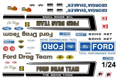  Official FORD Drag Team 1/25th - 1/24th Scale Waterslide Decals NHRA Drag bb