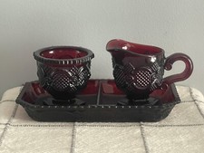 AVON CAPE COD RUBY RED GLASS SUGAR BOWL, CREA...