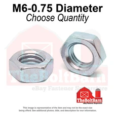 M6-.075 Class 4 Hex Jam Nuts Zinc Clear Fine Thread (Pick Quantity)