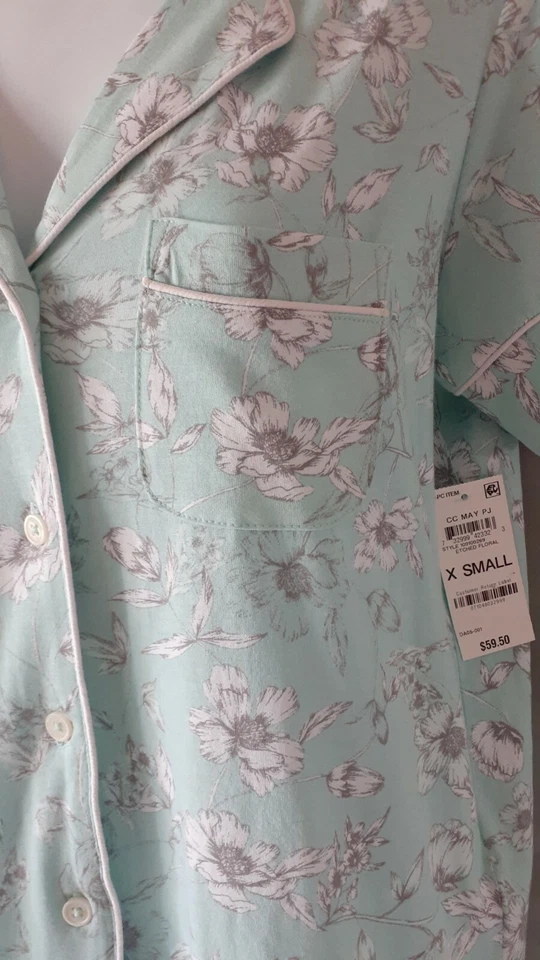 Conjunto de Pijama Charter Club Verde Cinza Manga Curta Calça Capri X- Pequeno 38" BUSTO - Imagem 4 de 4