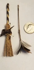 Artisan Dollhouse Miniature Real Feather Duster & Straw Broom  