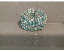 Multi-strand Blue Silver Beaded Cuff Bracelet One Size NWOT