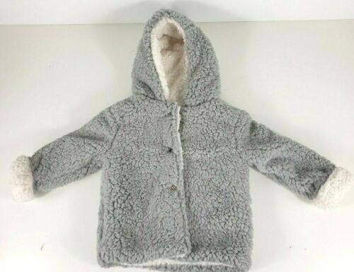 River Island Baby Boys Fleece Coat Hoodie Winter Fluffy Jacket Outwear Grey - Picture 1 of 4