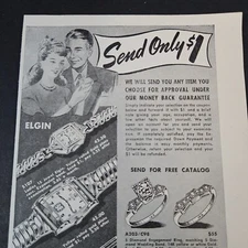 1949 LW Sweet Jeweler Elgin Watch Diamond Ring Vintage Print Ad Happy Couple