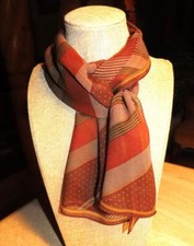 Jones New York oblong scarf; semi sheer; stripes; earth tones; 52x10; silk 