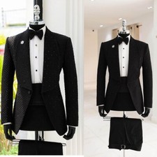 Luxury Business Men Blazer Coat Tuxedo Single Breasted Jacket Rhinestone Beading
