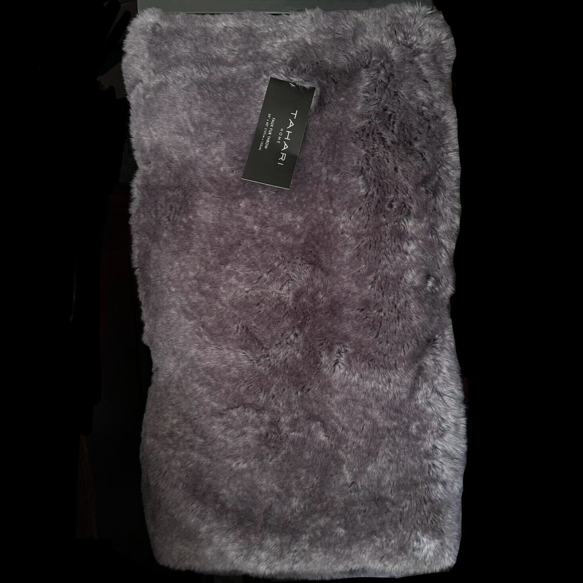 Tahari Dark Gray Faux Fur Throw Blanket Luxury Soft Plush 50x60 NEW