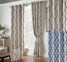 1 Pair Of GEORGIA Geometric Unlined Thermal Blockout Eyelet Curtains 2 Colours