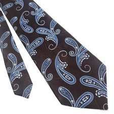 Van Heusen Brown Blue Silk Tie Woven Paisley Wide