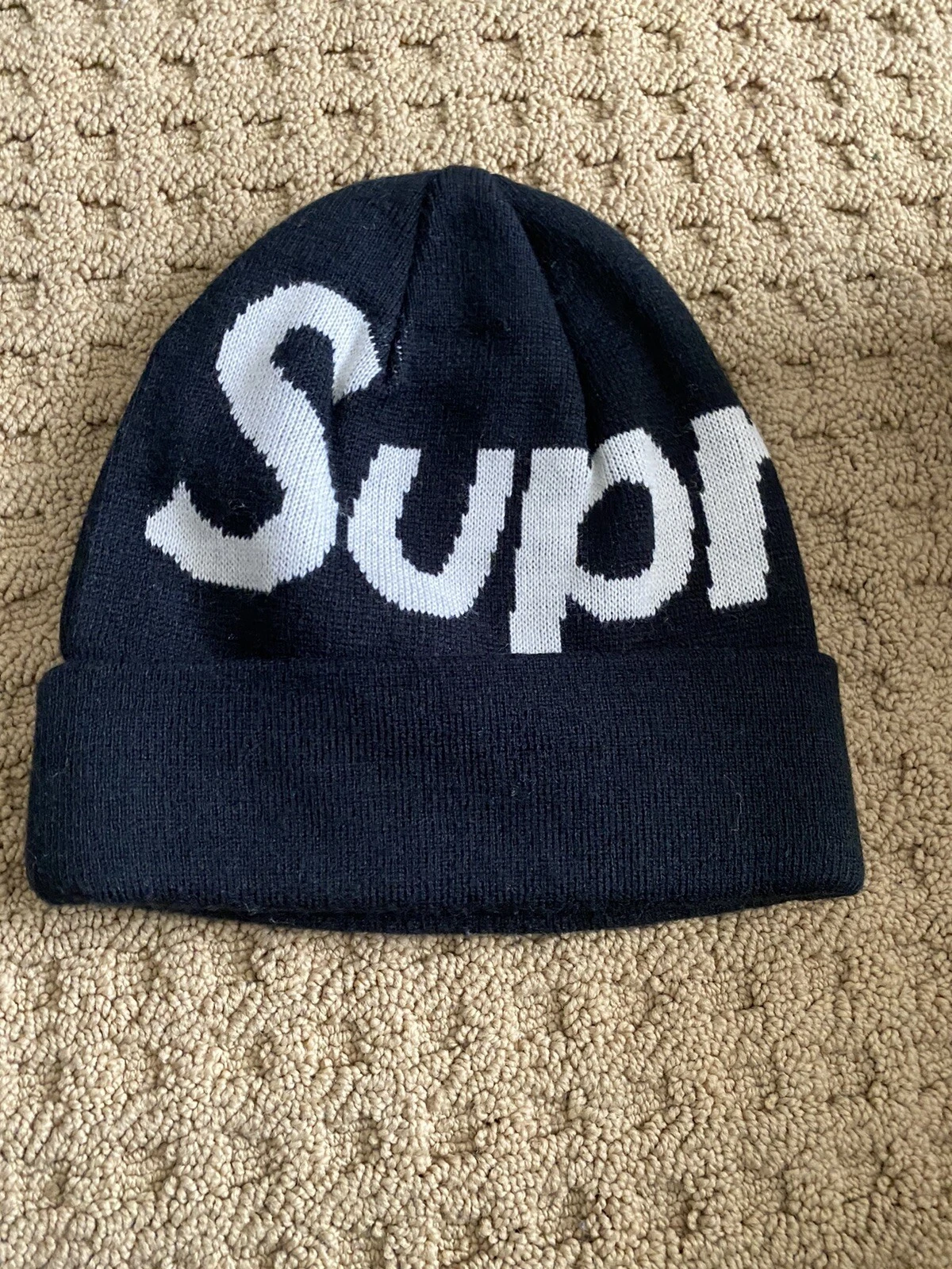 NEUF Supreme Big Logo Beanie Noir Neuf sans étiquette Ss Fw 13 14 15 Bogo Box Logo