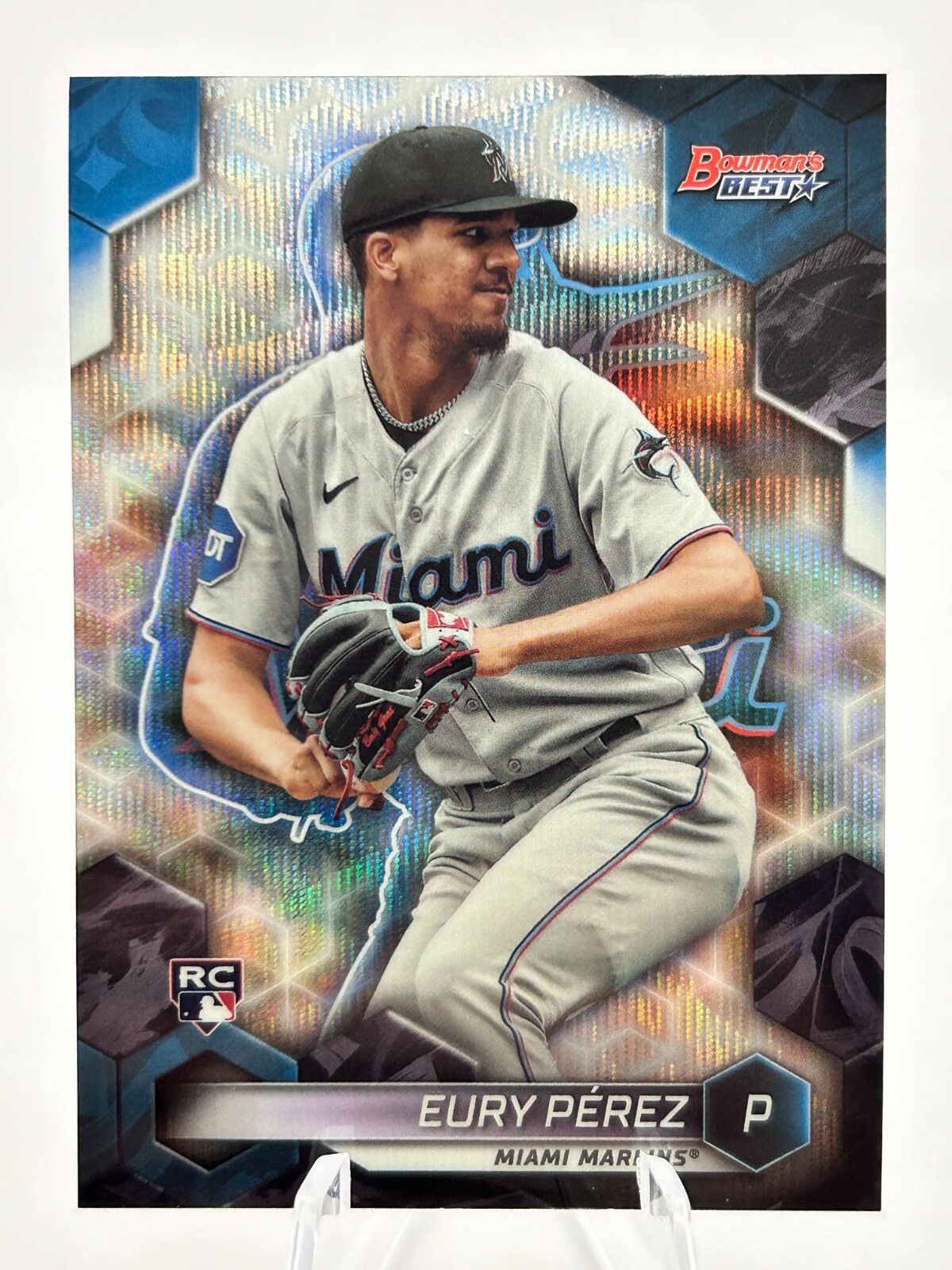 EURY PEREZ 2023 BOWMANS BEST WAVE REFRACTOR ROOKIE MIAMI MARLINS #34 JC