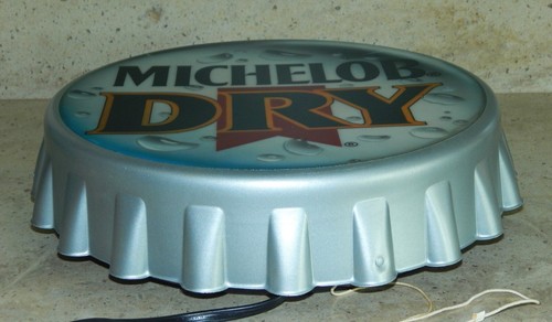 Vintage 1989 MICHLOB DRY Ultra Beer Round Bottle Cap Lighted Wall Sign Bar Light - Picture 4 of 12