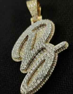 2.20Ct Round Cut Moissanite Custom Letter Layered Pendant 14K Yellow Gold Plated