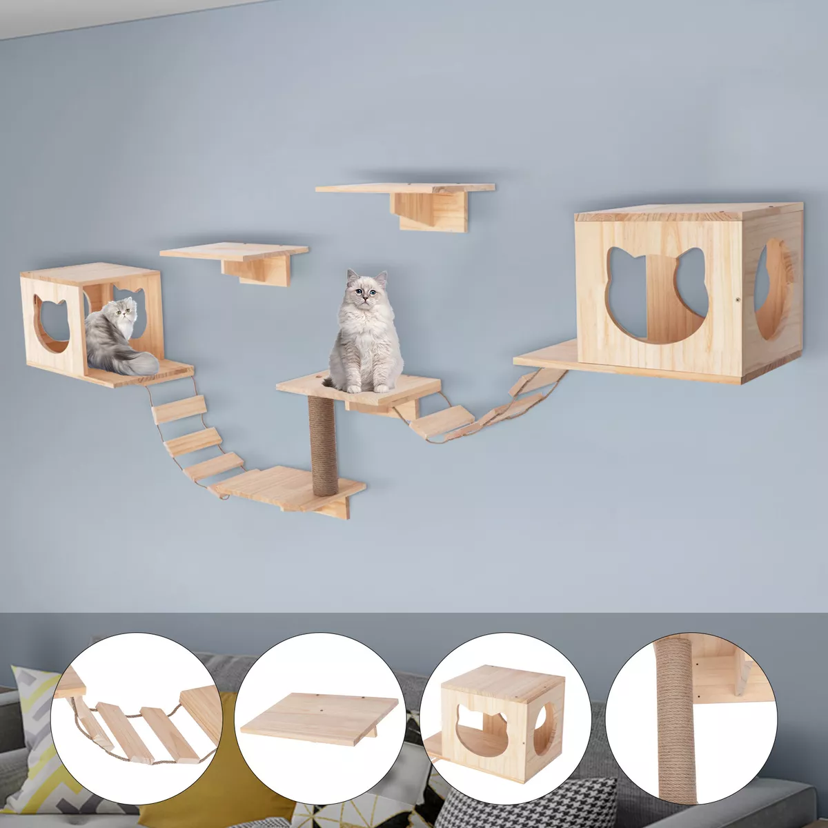 9 Pcs Cat Shelves and Perches Wall Mounted Indoor Cats Furniture