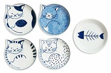 Hasami yaki neco (Cat) dish set of 5 (wooden box) 303302B500 NEW from Japan