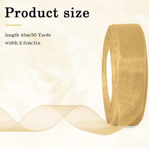 Gold Ribbon 1 Inch Organza Ribbon Gold Chiffon Ribbon Sheer Ribbon 50 Yards T... - Picture 2 of 6