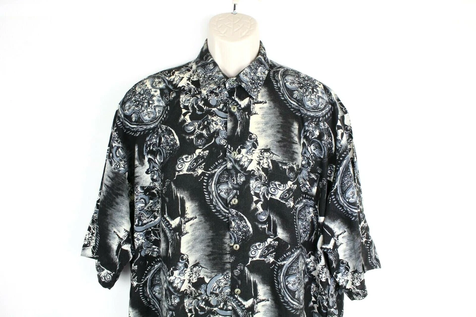 Camisa Hawaiana Próximas Originales Para Hombres Grande Aloha Negro Blanco Tribal Dragón Foto 2 de 4